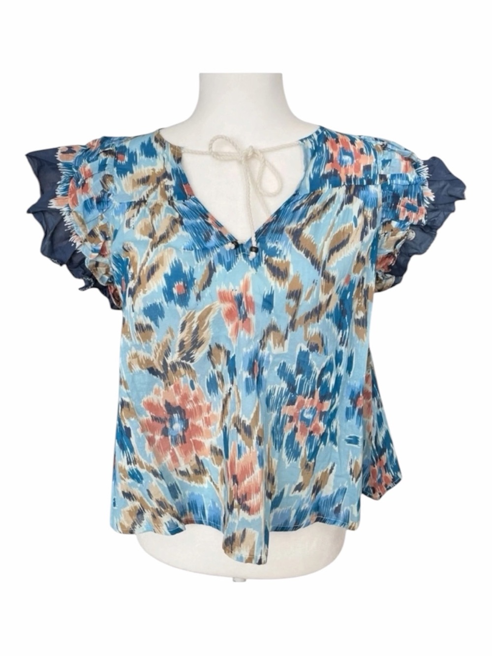 House of Harlow 1960 NWT Zoey Ruffle Top Blue Floral Blouse Size S Small